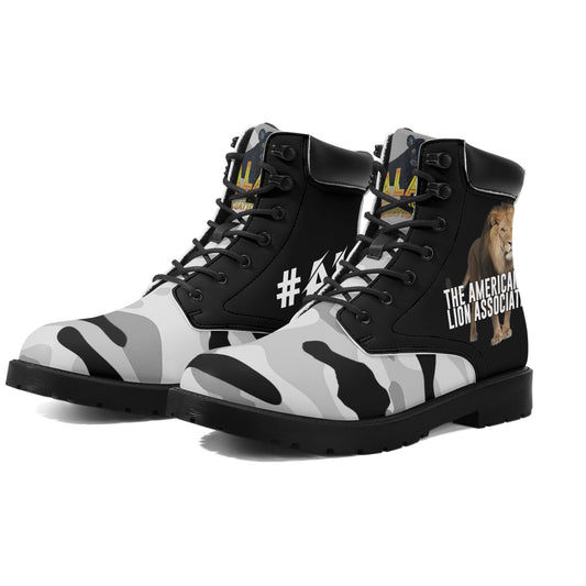 ALA Lion heart Men's All Season Leather Boots (Black/White/Grey Camo)