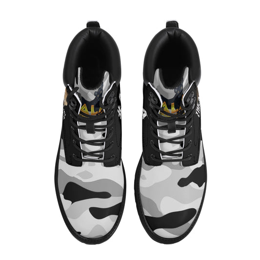 ALA Lion heart Men's All Season Leather Boots (Black/White/Grey Camo)