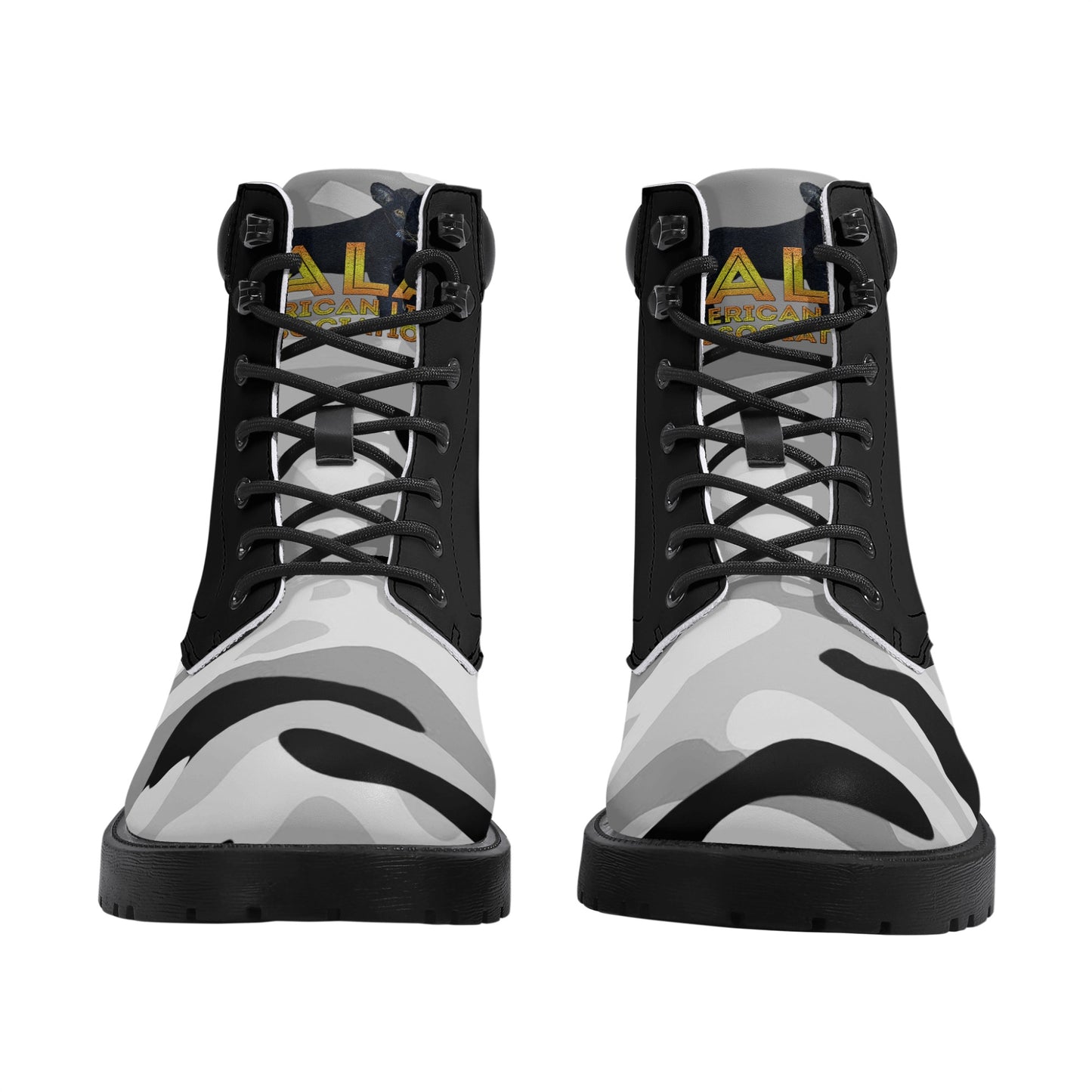 ALA Lion heart Men's All Season Leather Boots (Black/White/Grey Camo)