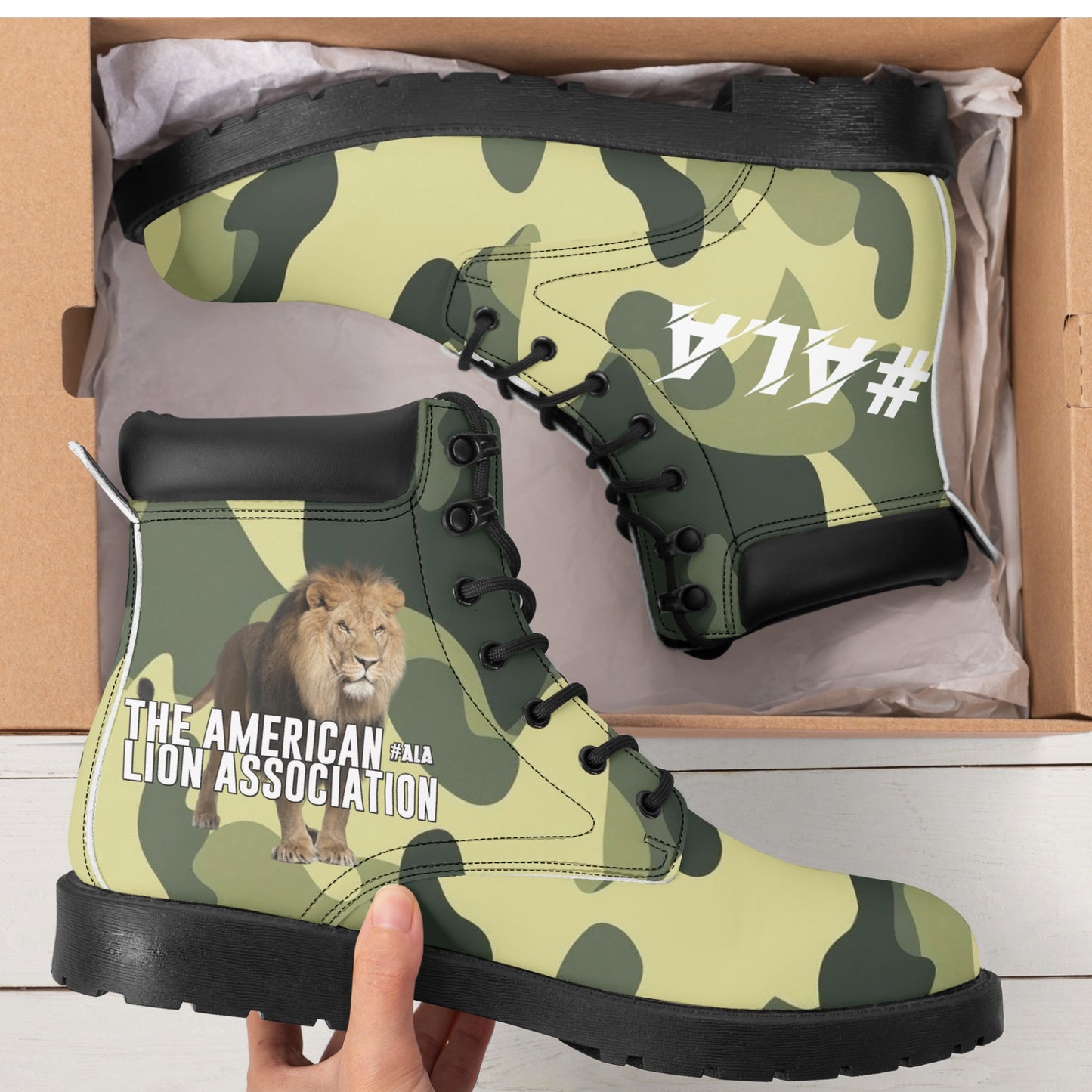 ALA Lion Heart Men's All Season Leather Boots (Green Camo)