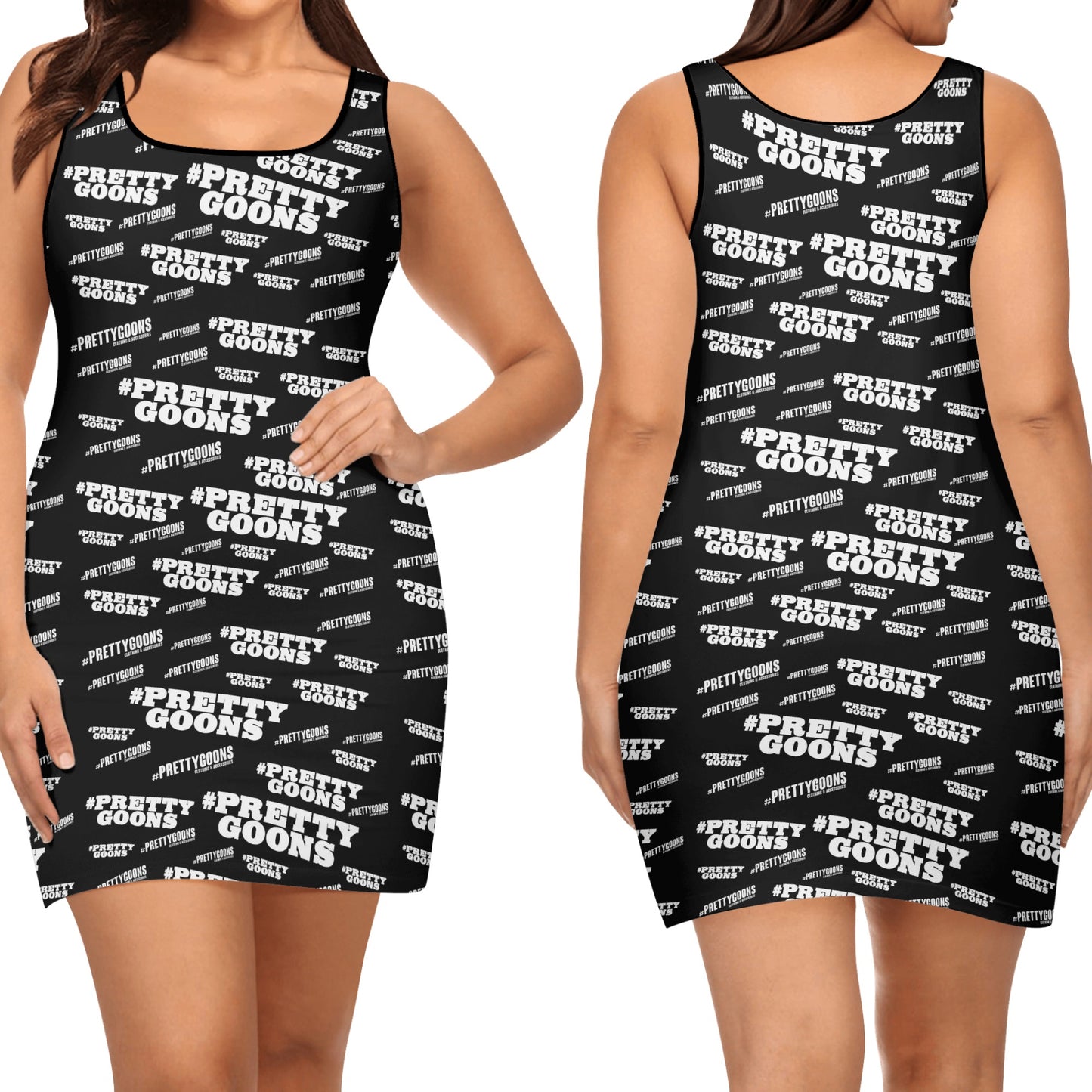 Pretty Goons Women's Elegant Sleeveless Mini Dress (Black/White)