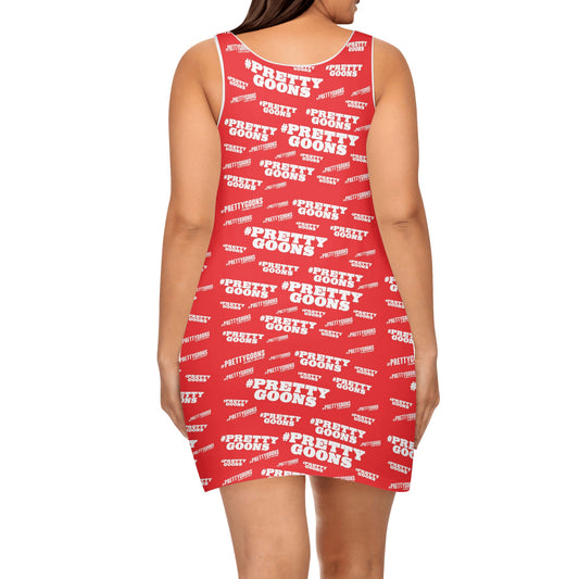 Pretty Goons Women's Elegant Sleeveless Mini Dress (Red/White)