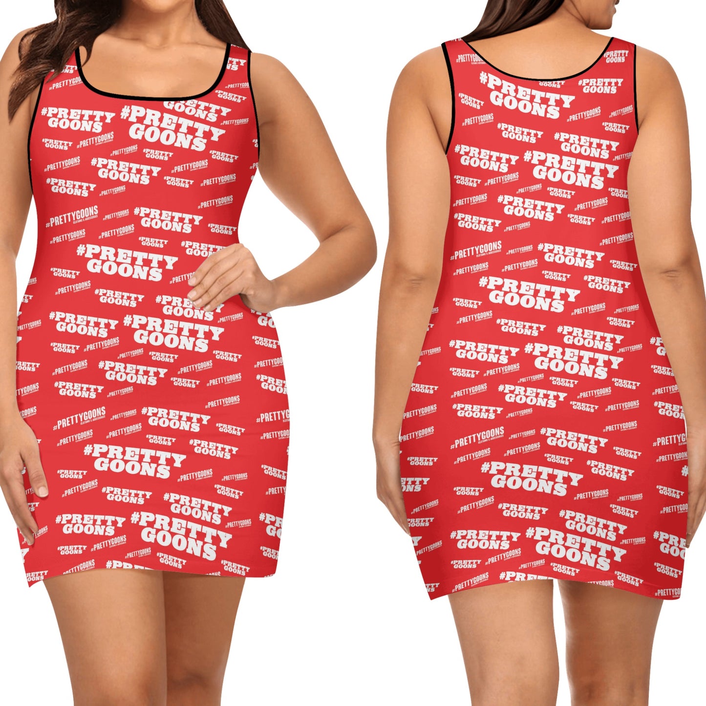 Pretty Goons Women's Elegant Sleeveless Mini Dress (Red/White)