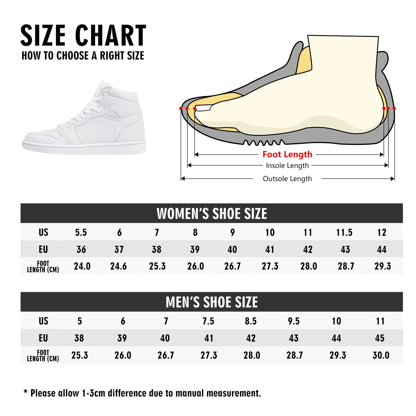 ALA Shimel Men's High Top Skateboard Sneakers (White/Black)