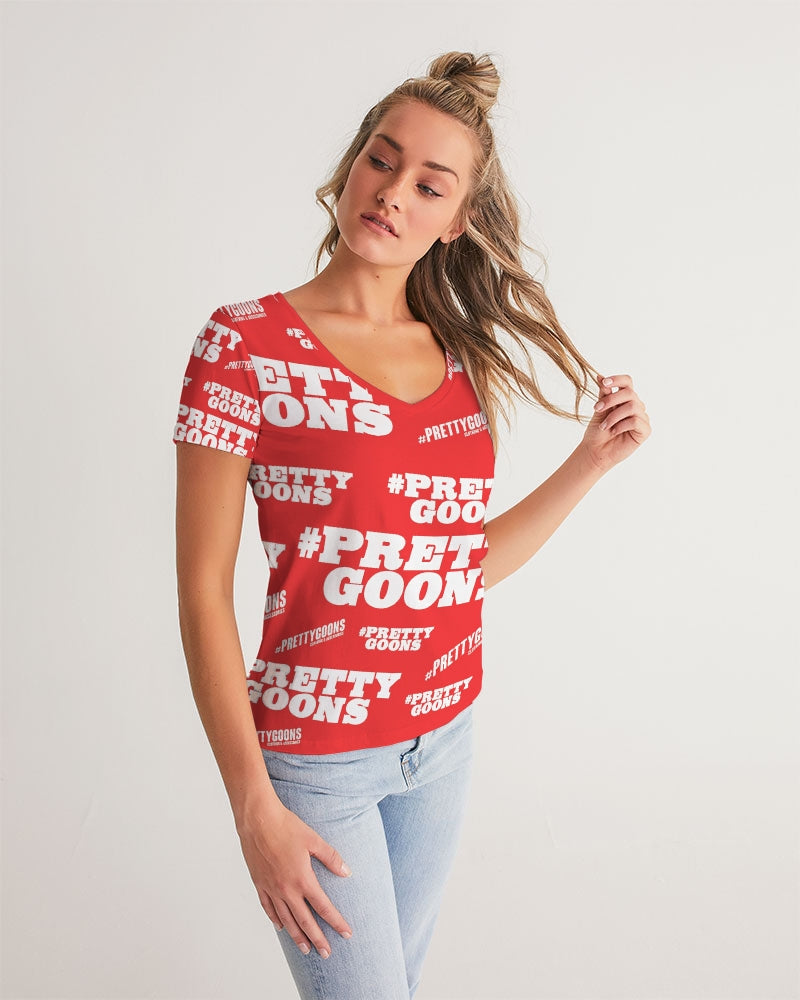Pretty Goons Duped Red Women's V-Neck Tee