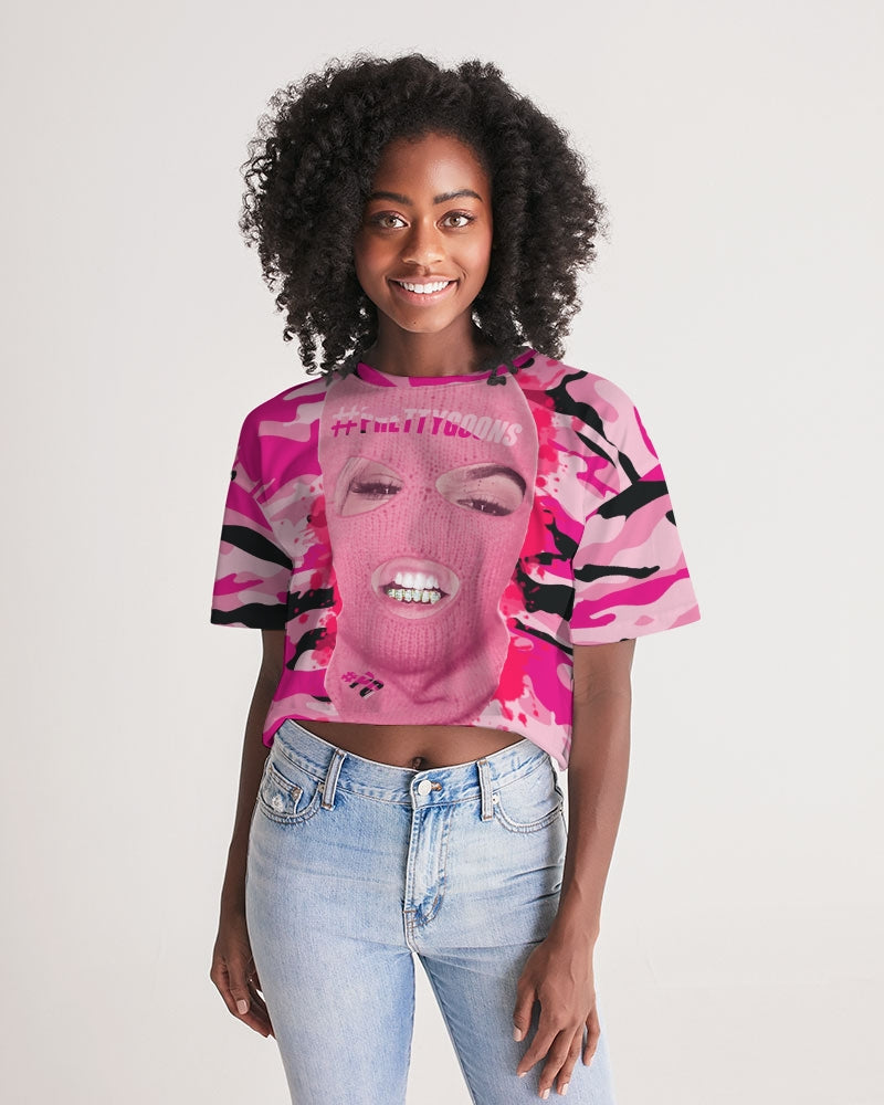 Pretty Goons Pink Camo Women's Lounge Cropped Tee