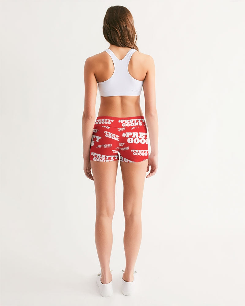 Pretty Goons Duped Red Women's Mid-Rise Yoga Shorts