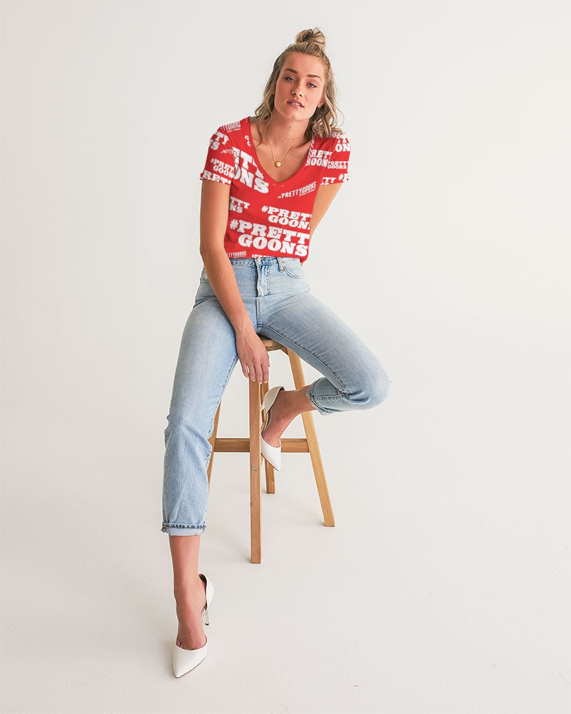 Pretty Goons Duped Red Women's V-Neck Tee