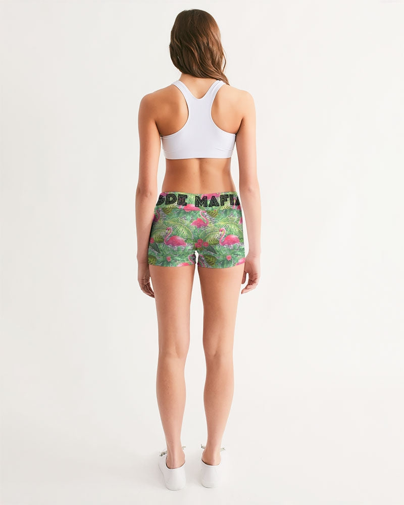 Flamingos Women's Mid-Rise Yoga Shorts