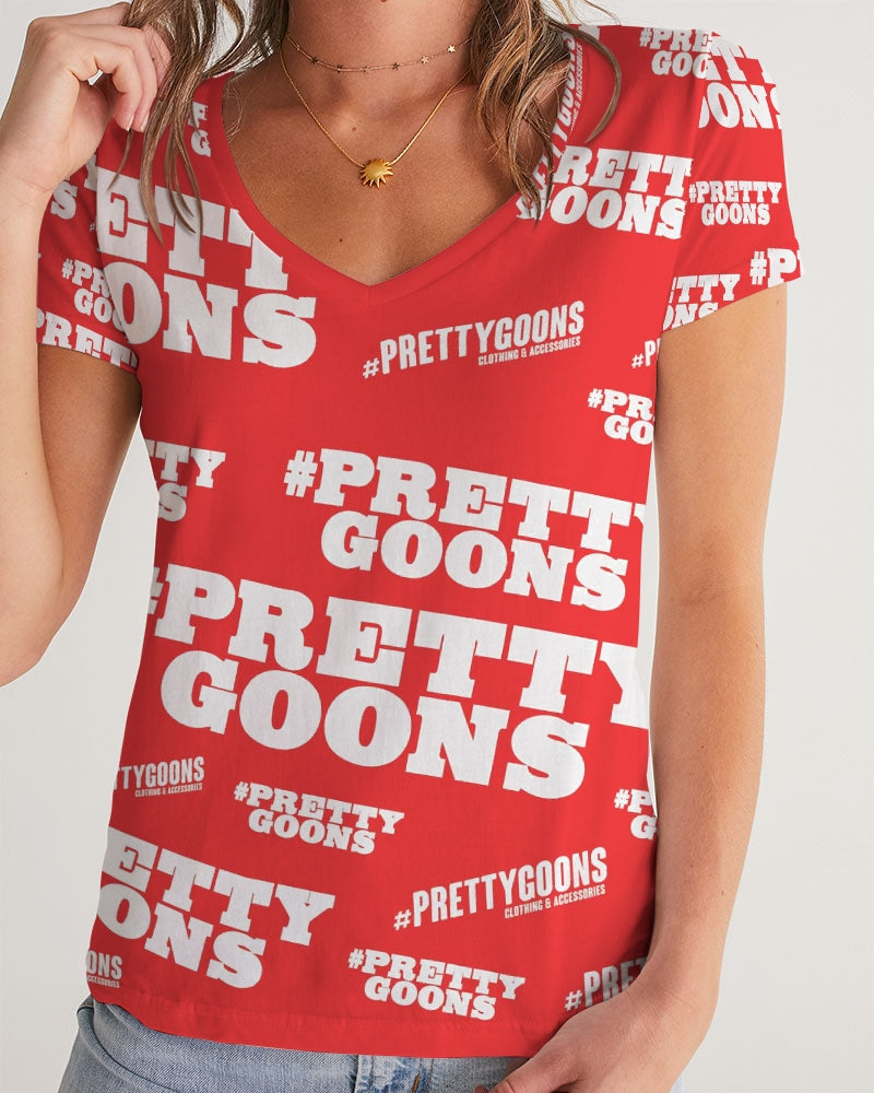 Pretty Goons Duped Red Women's V-Neck Tee