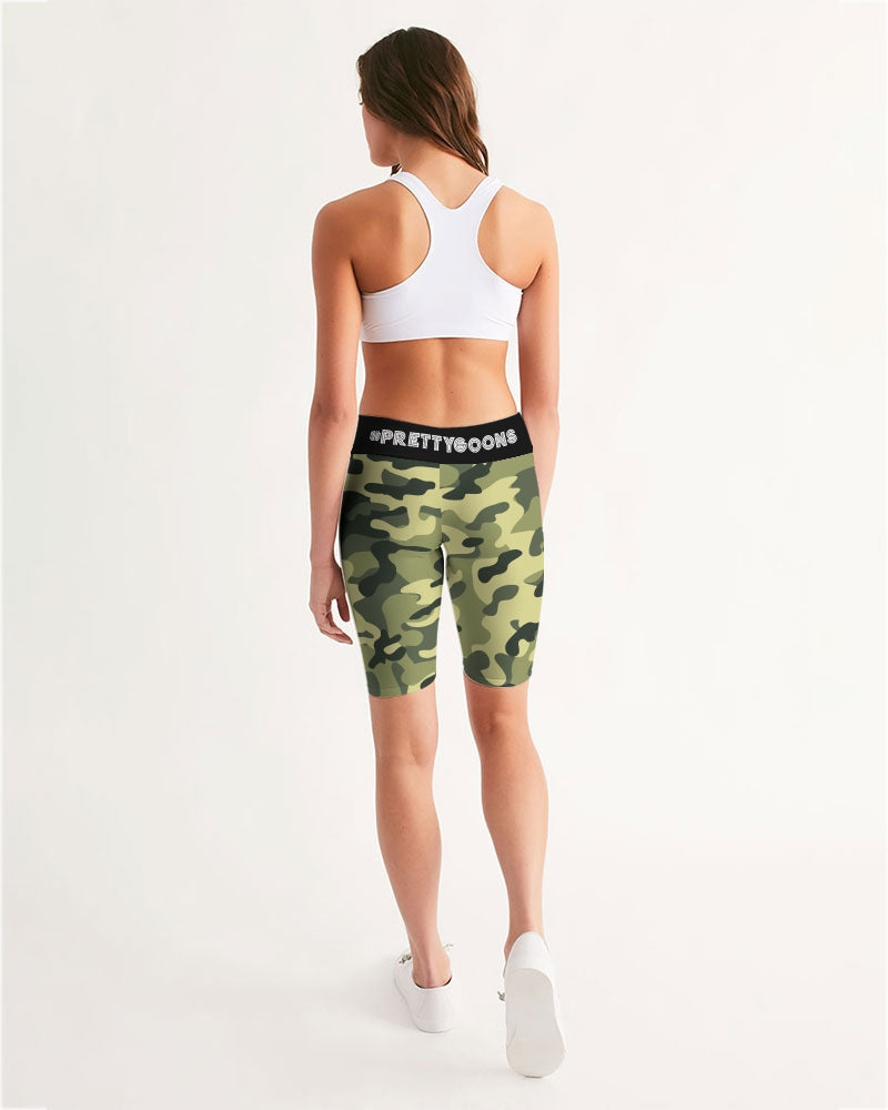 Green Camo Women's Mid-Rise Bike Shorts
