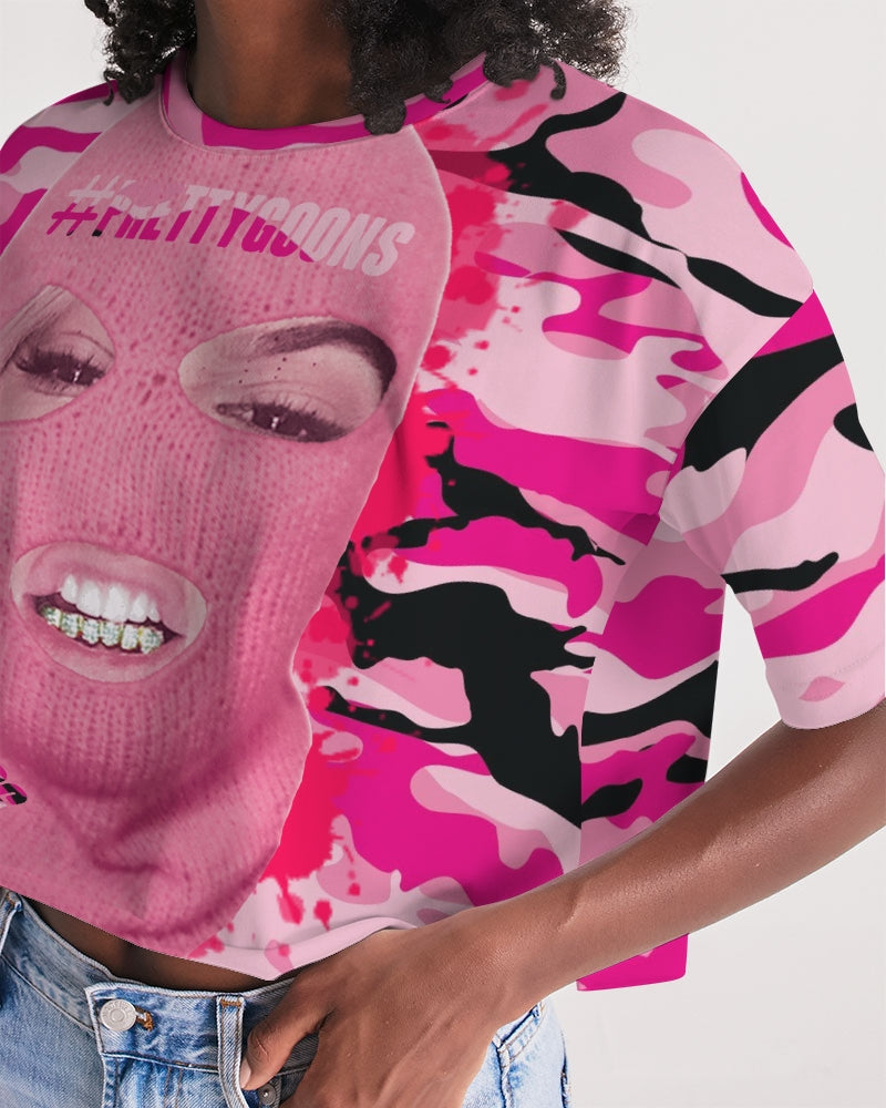 Pretty Goons Pink Camo Women's Lounge Cropped Tee