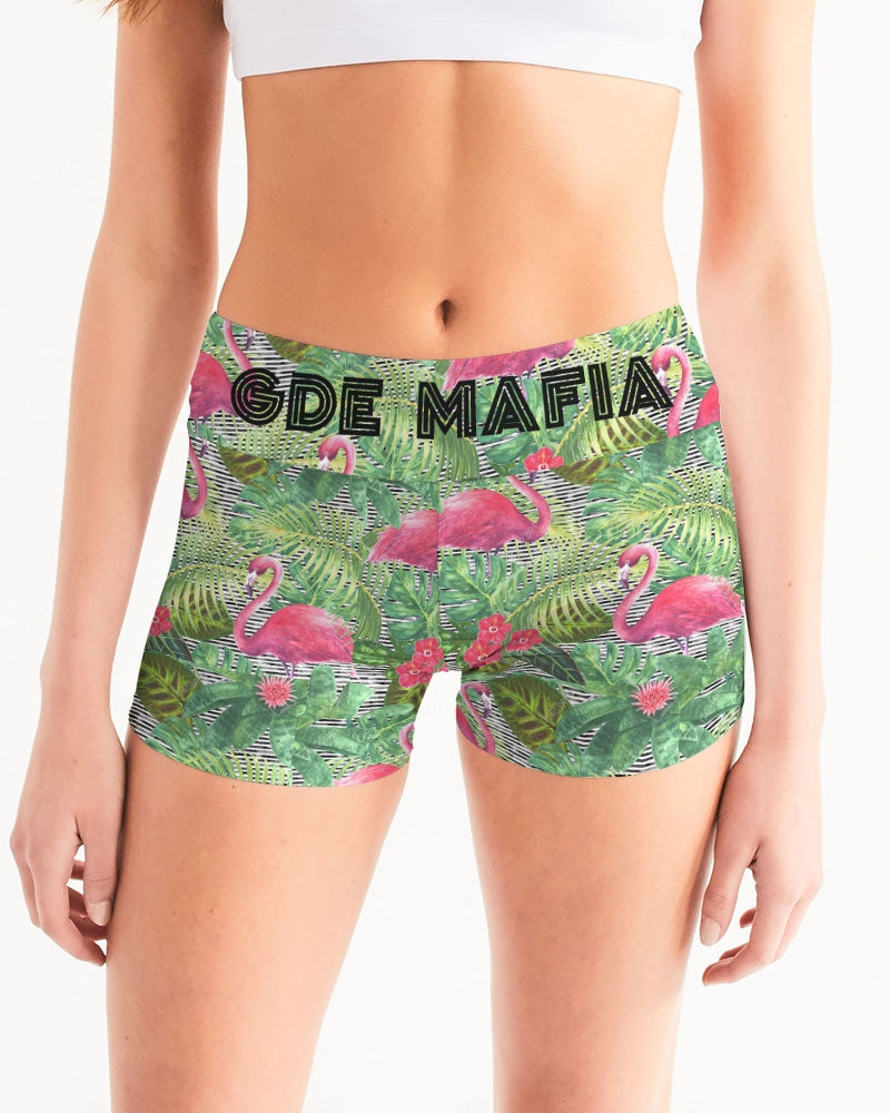 Flamingos Women's Mid-Rise Yoga Shorts