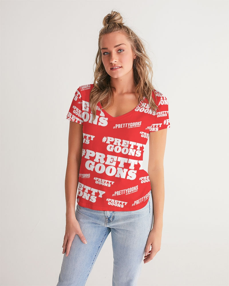 Pretty Goons Duped Red Women's V-Neck Tee