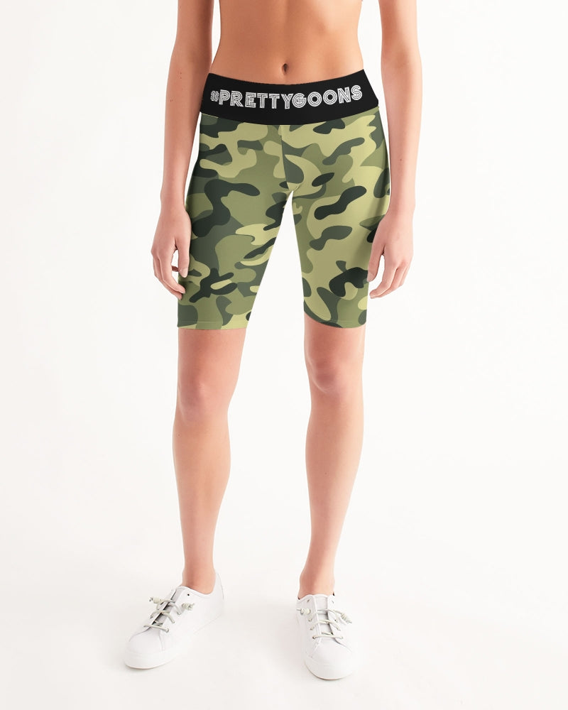 Green Camo Women's Mid-Rise Bike Shorts