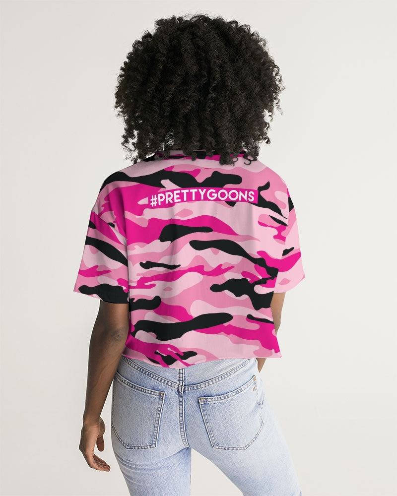 Pretty Goons Pink Camo Women's Lounge Cropped Tee