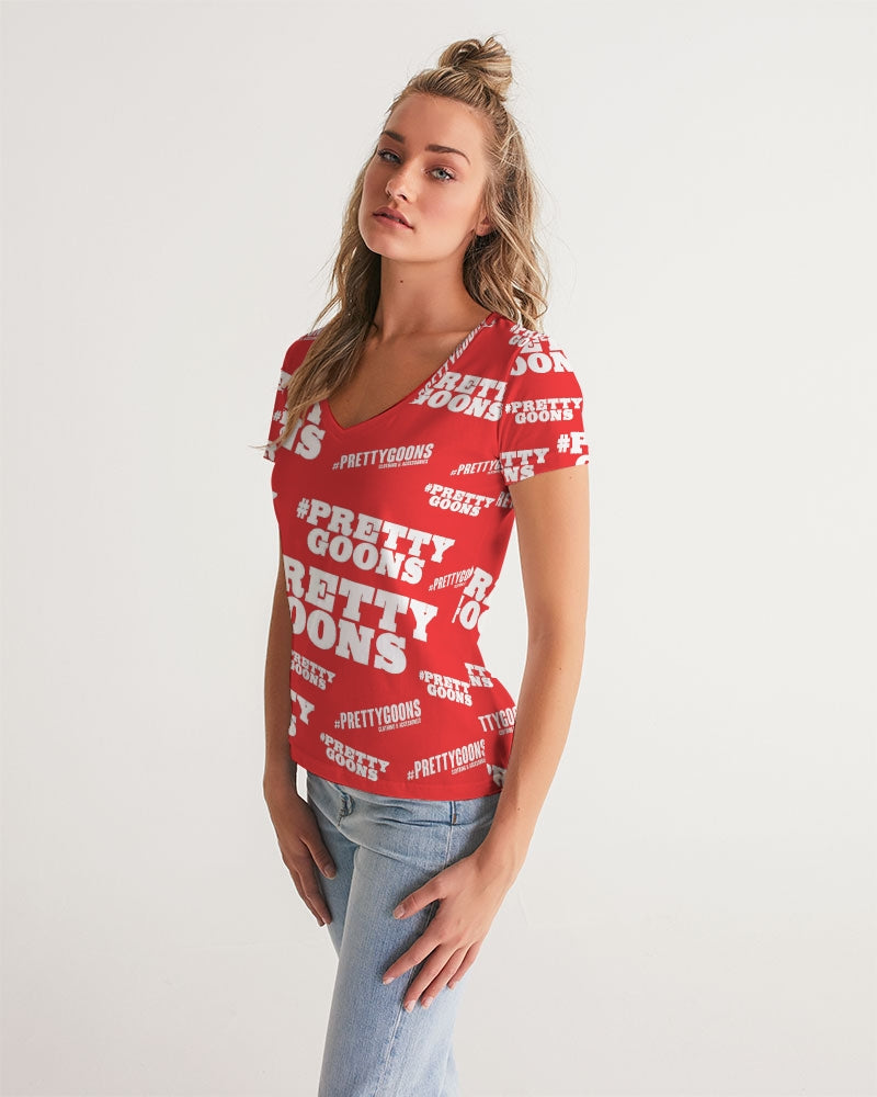 Pretty Goons Duped Red Women's V-Neck Tee