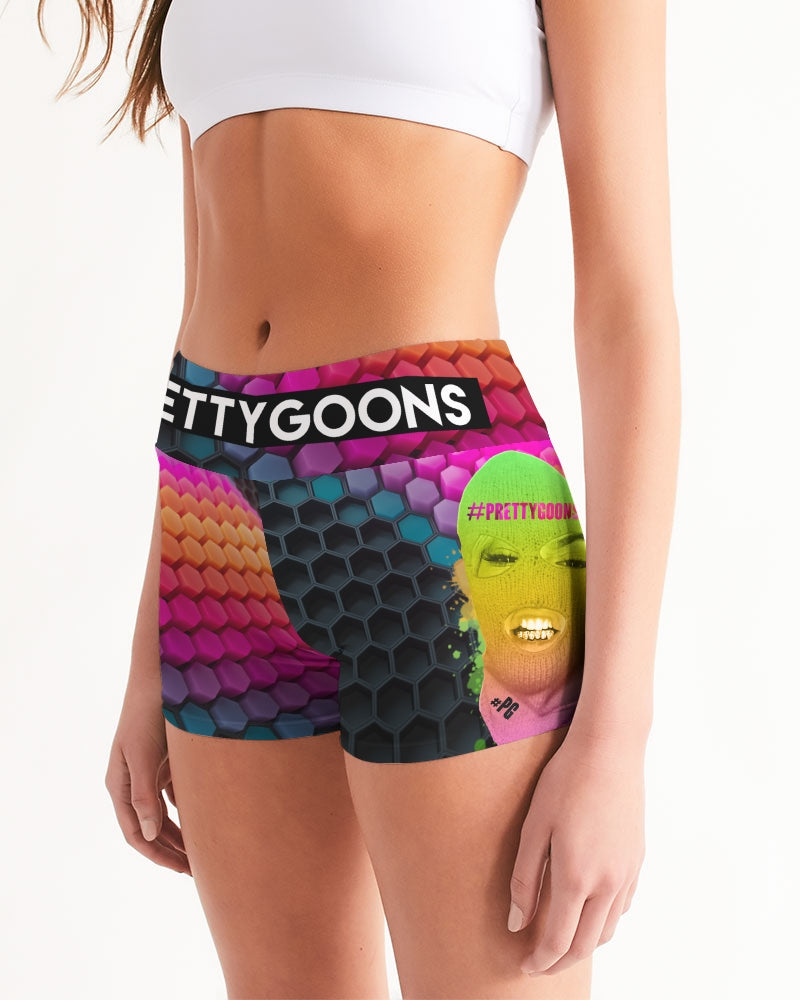 Pretty Goons Hexagon Women's Mid-Rise Yoga Shorts