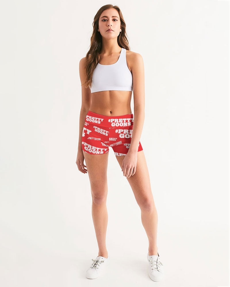 Pretty Goons Duped Red Women's Mid-Rise Yoga Shorts