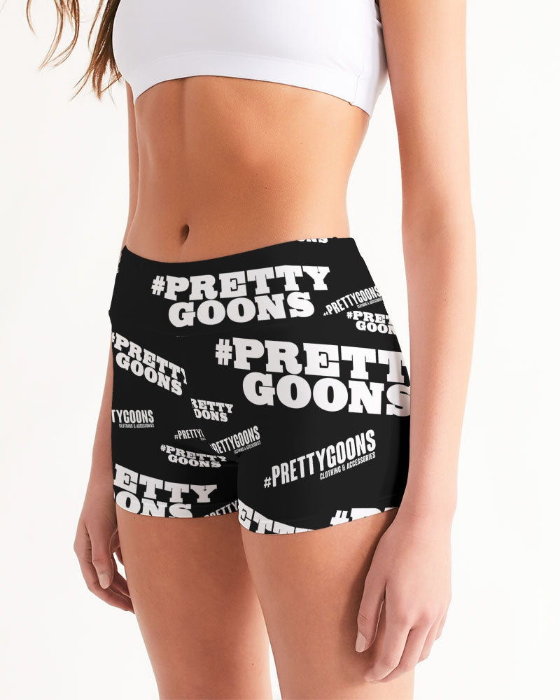 Pretty Goons Duped BLACK Women's Mid-Rise Yoga Shorts