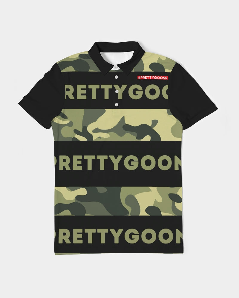 Pretty Goons GREEN Camo Men's Slim Fit Short Sleeve Polo