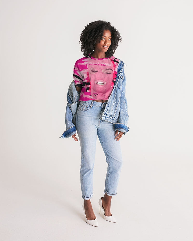 Pretty Goons Pink Camo Women's Lounge Cropped Tee