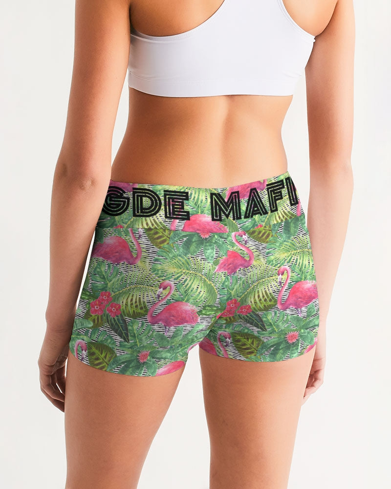 Flamingos Women's Mid-Rise Yoga Shorts