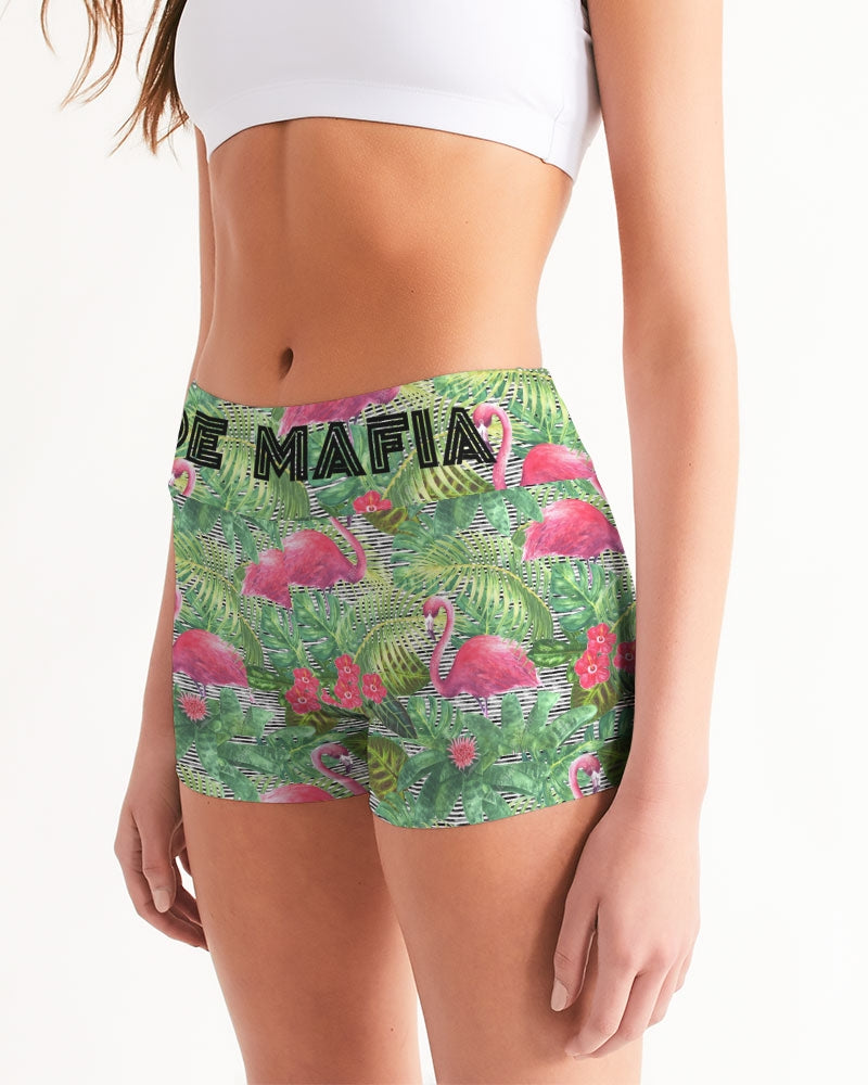 Flamingos Women's Mid-Rise Yoga Shorts