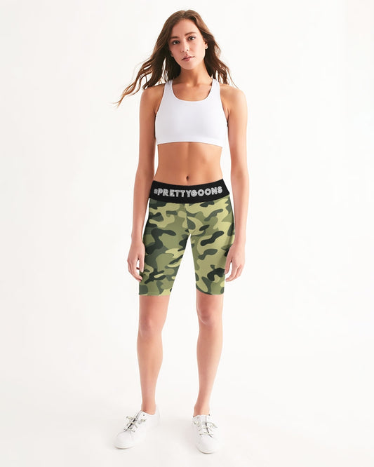 Green Camo Women's Mid-Rise Bike Shorts